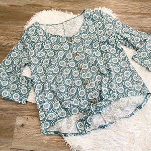 LOFT Block Print Tie Front Top Cotton Teacher Casual Small